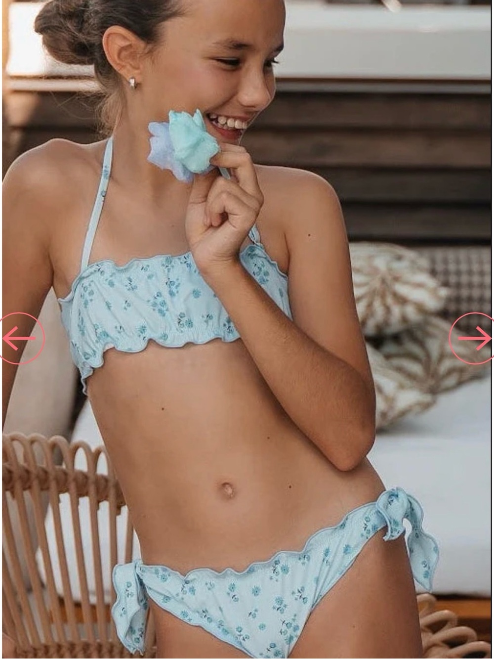 Girls' Light Blue Floral Ruffle Bikini Set - Kids Swimwear